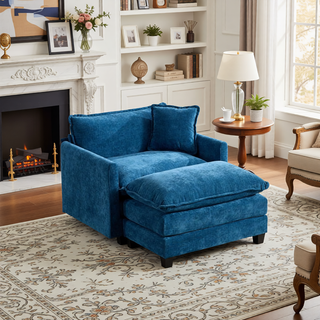 Sunvega Modern Green Chenille Fabric Cloud Sofa with Adjustable Backrest for Living Room