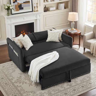 Sunvega 3-in-1 Adjustable Velvet Sleeper Sofa Bed with USB Port and Storage Pockets