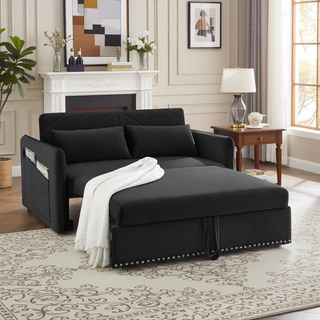 Sunvega 3-in-1 Adjustable Velvet Sleeper Sofa Bed with USB Port and Storage Pockets