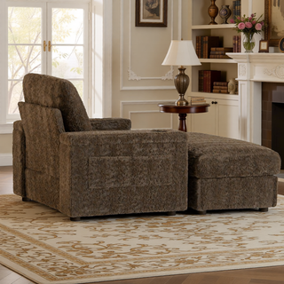 Sunvega Faux Rabbit Fur Sofa Bed with Storage Ottoman Cup Holders and Armrests
