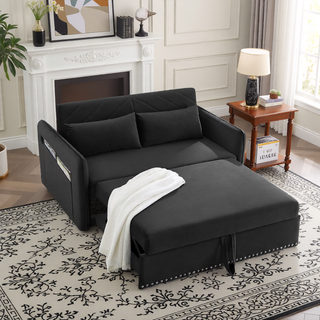 Sunvega 3-in-1 Adjustable Velvet Sleeper Sofa Bed with USB Port and Storage Pockets