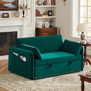 Sunvega 3-in-1 Adjustable Velvet Sleeper Sofa Bed with USB Port and Storage Pockets