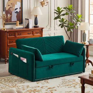 Sunvega 3-in-1 Adjustable Velvet Sleeper Sofa Bed with USB Port and Storage Pockets