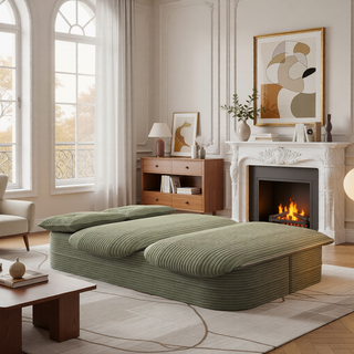 Sunvega Plush Corduroy Convertible 2-in-1 Sofa Bed with Blanket and Pillows