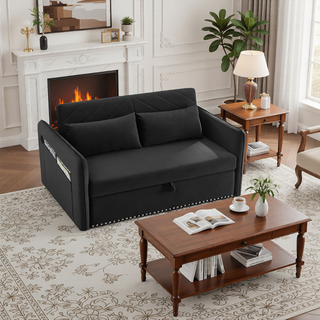 Sunvega 3-in-1 Adjustable Velvet Sleeper Sofa Bed with USB Port and Storage Pockets