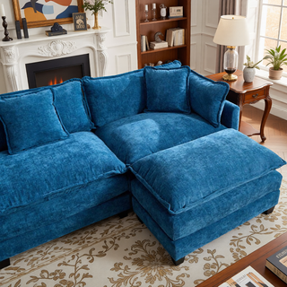 Sunvega Modern Green Chenille Fabric Cloud Sofa with Adjustable Backrest for Living Room