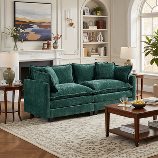 Sunvega Modern Green Chenille Fabric Cloud Sofa with Adjustable Backrest for Living Room