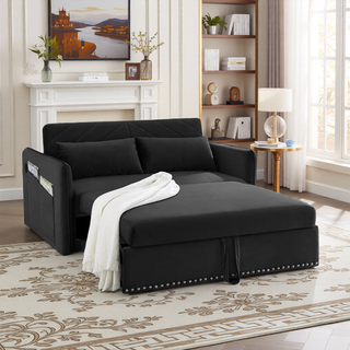 Sunvega 3-in-1 Adjustable Velvet Sleeper Sofa Bed with USB Port and Storage Pockets