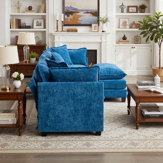Sunvega Modern Green Chenille Fabric Cloud Sofa with Adjustable Backrest for Living Room