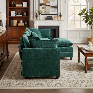 Sunvega Modern Green Chenille Fabric Cloud Sofa with Adjustable Backrest for Living Room