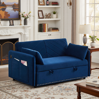 Sunvega 3-in-1 Adjustable Velvet Sleeper Sofa Bed with USB Port and Storage Pockets