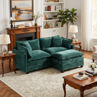Sunvega Modern Green Chenille Fabric Cloud Sofa with Adjustable Backrest for Living Room