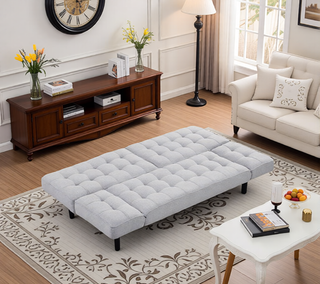 Sunvega Dark Gray Contemporary Futon Sofa with Adjustable Headrest and Biscuit Tufting