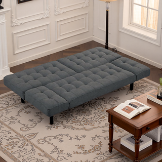 Sunvega Dark Gray Contemporary Futon Sofa with Adjustable Headrest and Biscuit Tufting