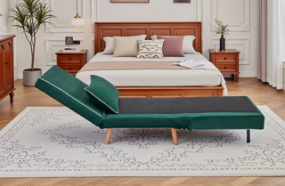 Sunvega Modern Velvet 3-Position Adjustable Sleeper Chair with Piping Design Converts to Bed