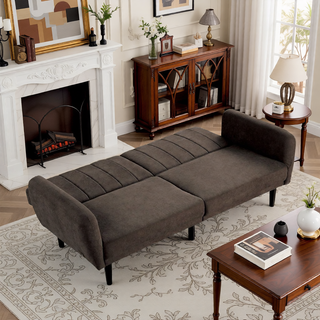 Sunvega Dark Gray Contemporary Futon Sofa with Adjustable Headrest and Biscuit Tufting