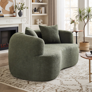 Sunvega Modern Curved Loveseat Sofa with Medium-Firm Cushion and Durable Teddy Fabric