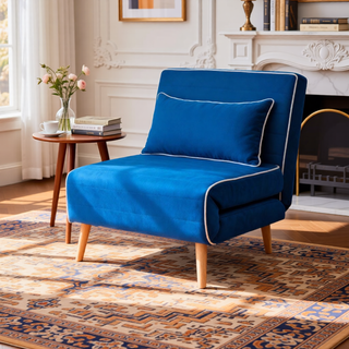 Sunvega Modern Velvet 3-Position Adjustable Sleeper Chair with Piping Design Converts to Bed
