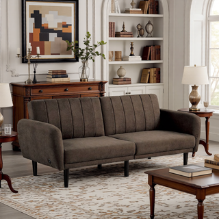 Sunvega Dark Gray Contemporary Futon Sofa with Adjustable Headrest and Biscuit Tufting