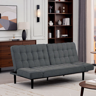 Sunvega Dark Gray Contemporary Futon Sofa with Adjustable Headrest and Biscuit Tufting