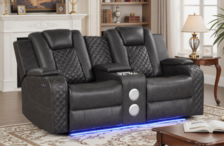 Sunvega Faux Leather Power Reclining Loveseat with LED Lighting and USB Ports