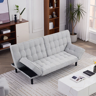 Sunvega Dark Gray Contemporary Futon Sofa with Adjustable Headrest and Biscuit Tufting