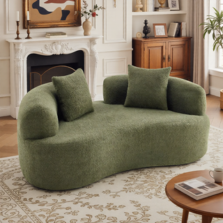 Sunvega Modern Curved Loveseat Sofa with Medium-Firm Cushion and Durable Teddy Fabric