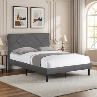 Sunvega Modern Upholstered King Size Platform Bed Frame with Button Tufted Headboard