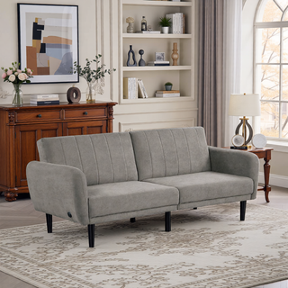 Sunvega Dark Gray Contemporary Futon Sofa with Adjustable Headrest and Biscuit Tufting