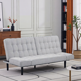 Sunvega Dark Gray Contemporary Futon Sofa with Adjustable Headrest and Biscuit Tufting