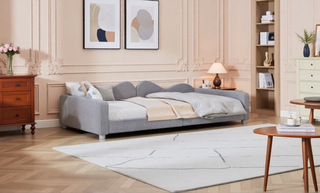 Sunvega Full Size Upholstered Daybed with Cloud Shaped Backrest and Sherpa Fabric