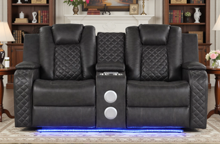 Sunvega Faux Leather Power Reclining Loveseat with LED Lighting and USB Ports