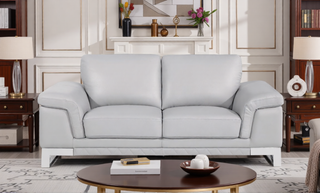 Sunvega Top Grain Italian Leather Loveseat with Stainless Steel Chrome Legs