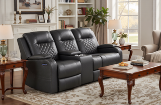 Sunvega Faux Leather Power Reclining Loveseat with LED Lighting and USB Ports
