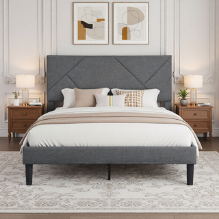 Sunvega Modern Upholstered King Size Platform Bed Frame with Button Tufted Headboard