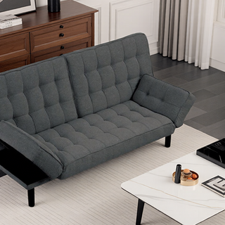 Sunvega Dark Gray Contemporary Futon Sofa with Adjustable Headrest and Biscuit Tufting