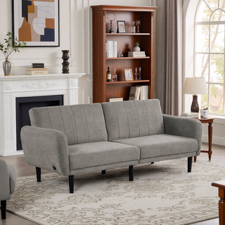 Sunvega Dark Gray Contemporary Futon Sofa with Adjustable Headrest and Biscuit Tufting
