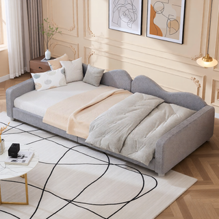 Sunvega Full Size Upholstered Daybed with Cloud Shaped Backrest and Sherpa Fabric