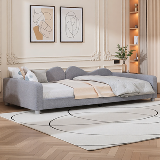 Sunvega Full Size Upholstered Daybed with Cloud Shaped Backrest and Sherpa Fabric