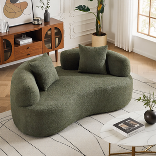 Sunvega Modern Curved Loveseat Sofa with Medium-Firm Cushion and Durable Teddy Fabric