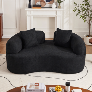 Sunvega Modern Curved Loveseat Sofa with Medium-Firm Cushion and Durable Teddy Fabric