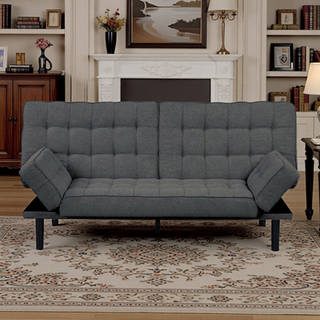 Sunvega Dark Gray Contemporary Futon Sofa with Adjustable Headrest and Biscuit Tufting