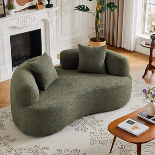 Sunvega Modern Curved Loveseat Sofa with Medium-Firm Cushion and Durable Teddy Fabric
