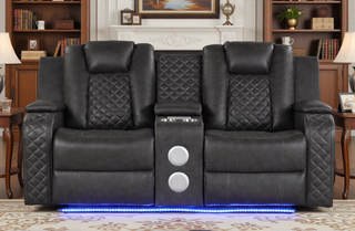 Sunvega Faux Leather Power Reclining Loveseat with LED Lighting and USB Ports