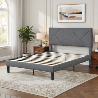 Sunvega Modern Upholstered King Size Platform Bed Frame with Button Tufted Headboard
