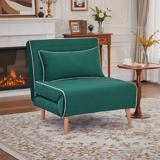 Sunvega Modern Velvet 3-Position Adjustable Sleeper Chair with Piping Design Converts to Bed