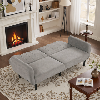 Sunvega Dark Gray Contemporary Futon Sofa with Adjustable Headrest and Biscuit Tufting