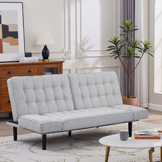 Sunvega Dark Gray Contemporary Futon Sofa with Adjustable Headrest and Biscuit Tufting