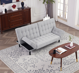 Sunvega Dark Gray Contemporary Futon Sofa with Adjustable Headrest and Biscuit Tufting
