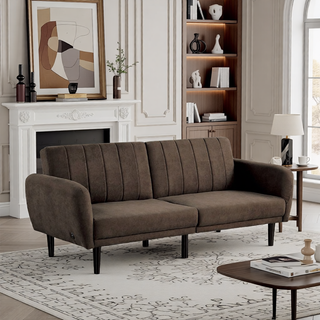 Sunvega Dark Gray Contemporary Futon Sofa with Adjustable Headrest and Biscuit Tufting